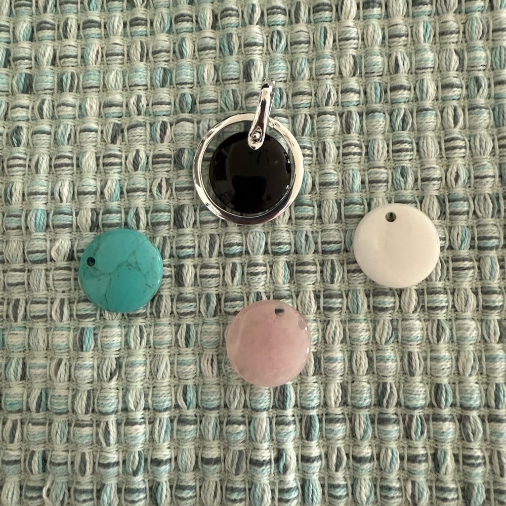 Silver Necklace Charm with in Black, Turquoise, White, and Pink Stones